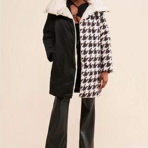 Anthropologie Black and White Houndstooth Puffer Coat
